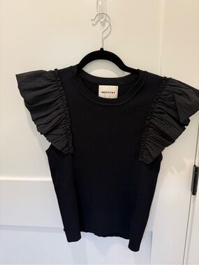 INDUSTRY Black Ruffle Sleeve Ribbed Tank